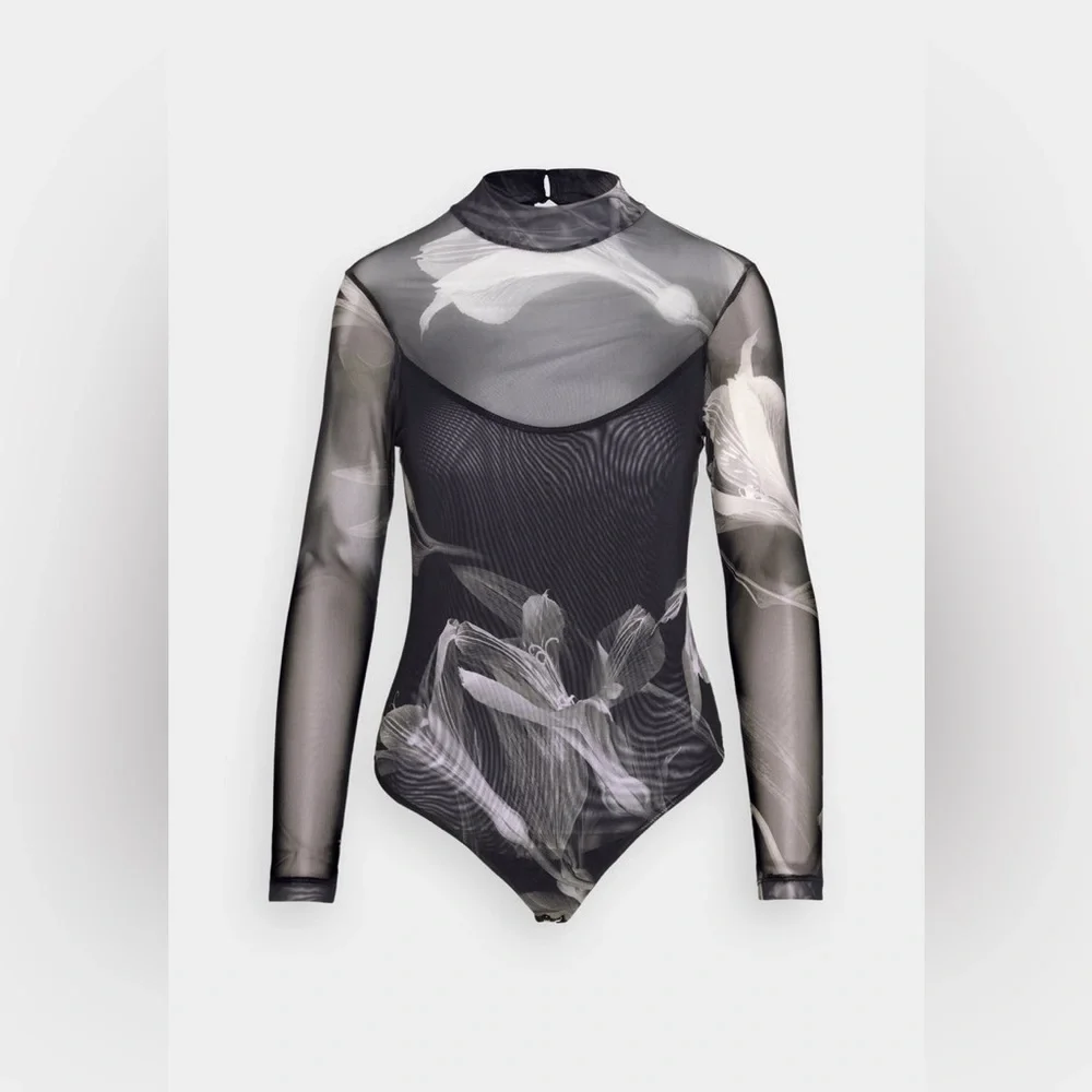 All Saints Black and Gray Floral Bodysuit - Picture 7 of 12